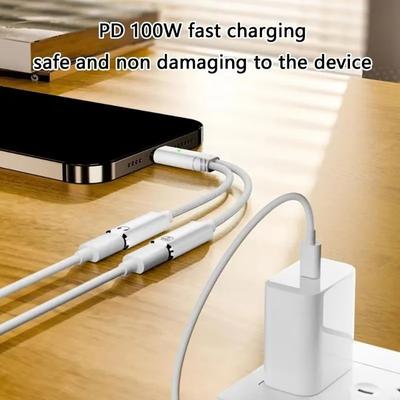 2 IN 1 USB C Splitter To Dual Type-C Headphone Jack Audio Adapter PD 100W Fast Charger for Samsung iPhone 15/16 Huawei Xiaomi