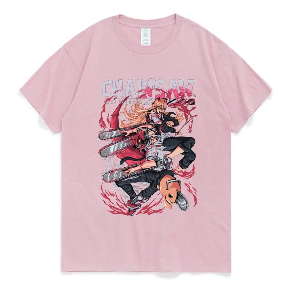 Japanische Anime Kettensäge Unisex T-Shirt Unisexga Makima Power Denji Pochita Grafikdruck T-Shirts Unisex Damen Baumwolle Casual T-Shirts