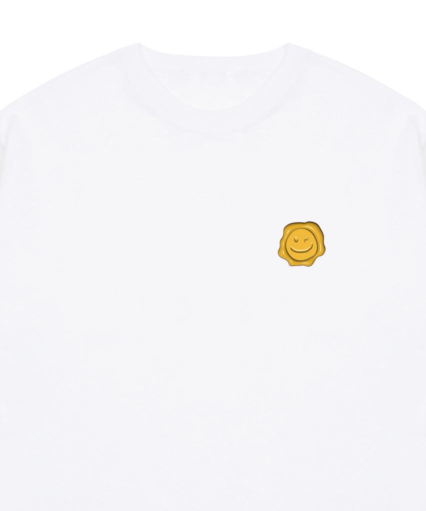 GRAVER [Unisex] Yellow Sealing Small Drawing Smile Short Sleeve T-Shirt_White