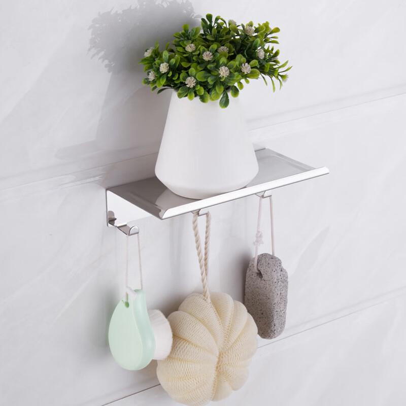 

Stainless Steel Suction Cup Wall-Mounted Tissue Holder with Phone Shelf and Hook