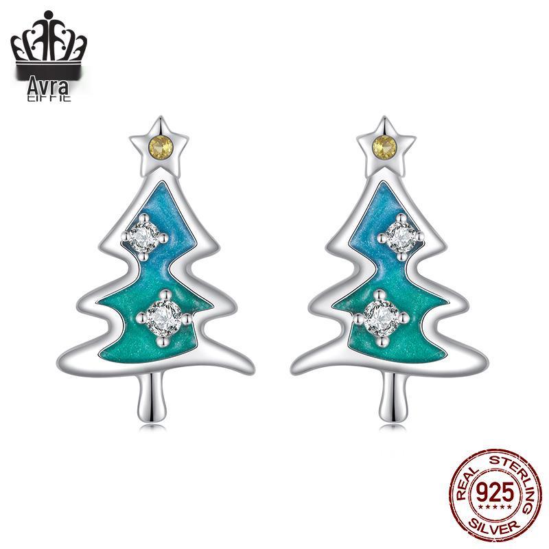 

Зимние Рождественские Серьги-пусеты с Санта-Клаусом и Оленями, Ювелирные изделия из серебра s925 для женщин