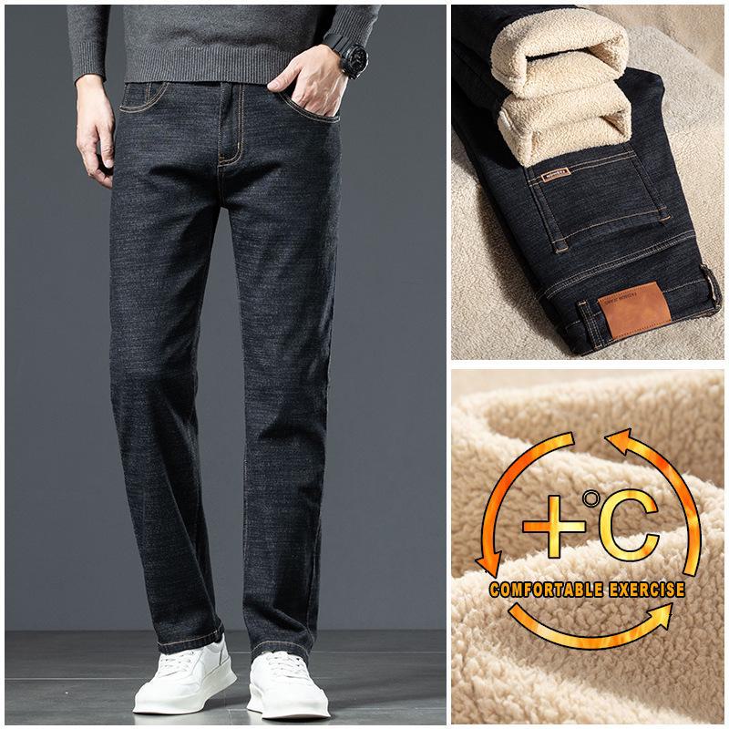 Men's Loose Fit Thickened Velvet Jeans - Plus Size for Fall/Winter