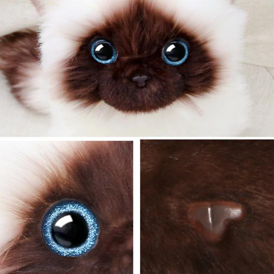 Cute Siamese Cat Plush Toy Soft Stuffed Animal Blue Sequins Eyes Brown White Face Decor Christmas Birthday New Year Present
