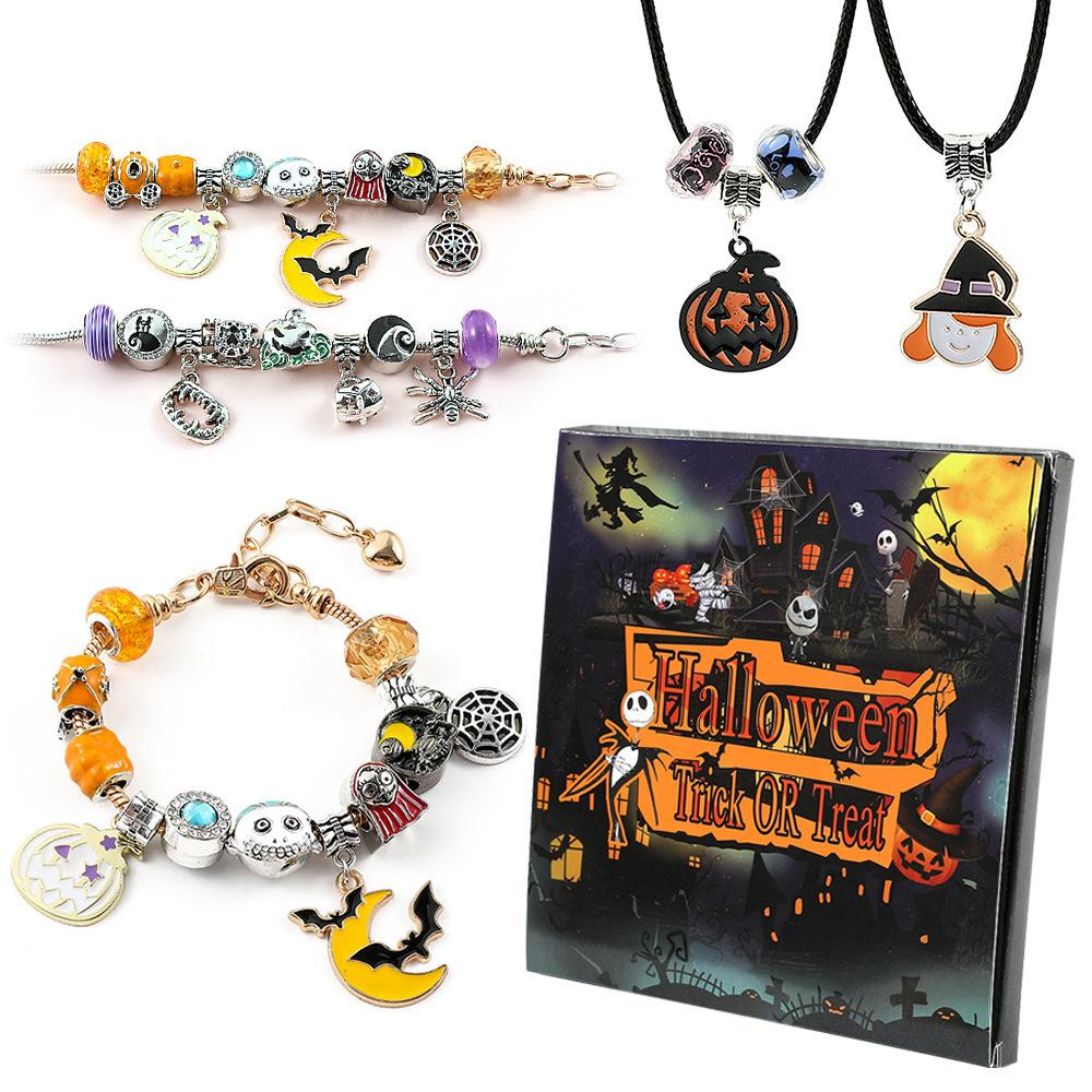 Halloween Treasures Charm Bracelet Bead Bulk Set Advent Calendar 2025 Jewelry DIY Ornament Making Kit Horror Favors Night Countdown Decorations