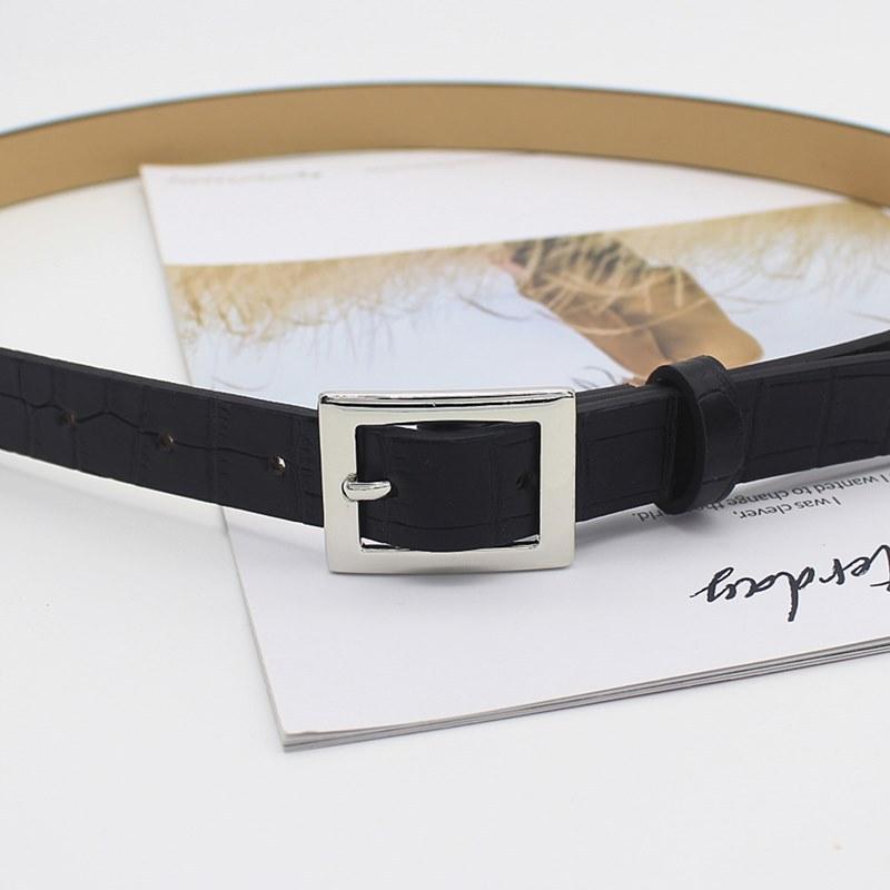 Retro Glossy Crocodile Pattern Belt Women'S Jeans Thin Square Buckle Decorative Belt Women
