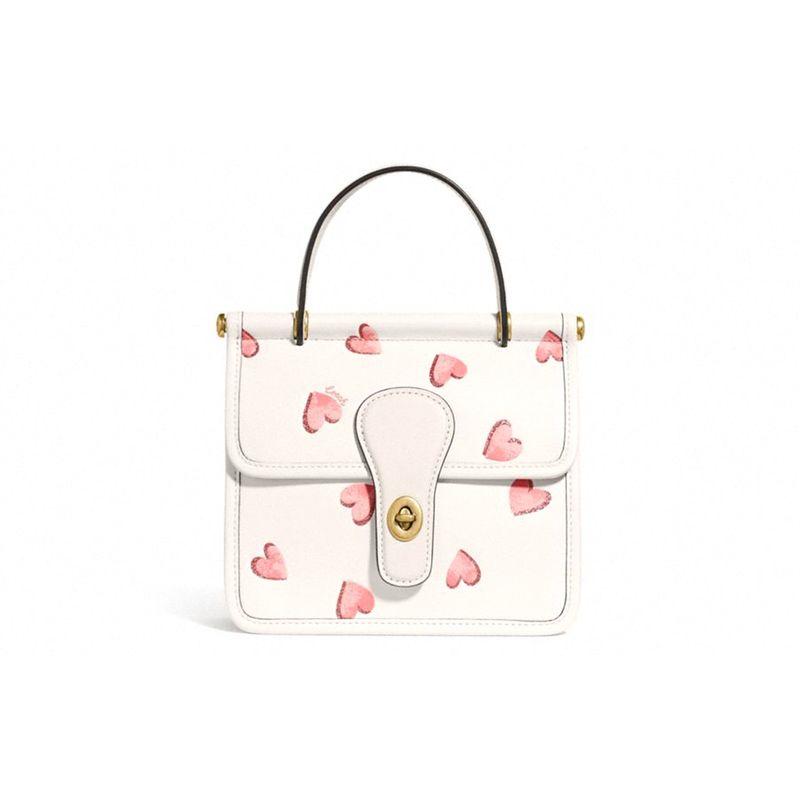 Coach Willis 18 Heart Print Classic Top Handle Bag Women Handbags White C3919-B4HA