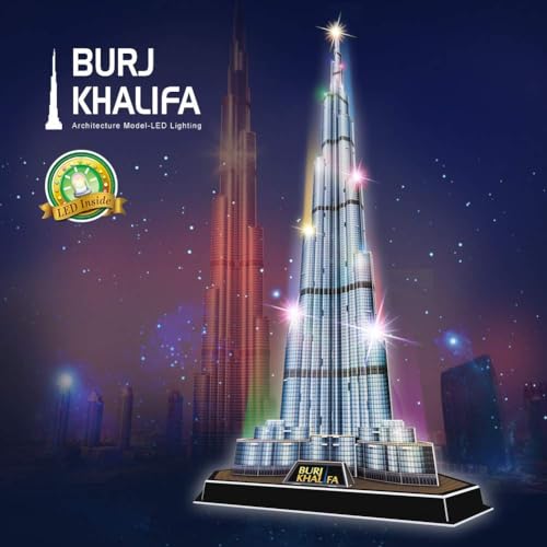 ASSYME Cubic Fan 3D Puzzle Craft Kit, Burj Khalifa (with LEDs), L133h, No Glue or Tools Required