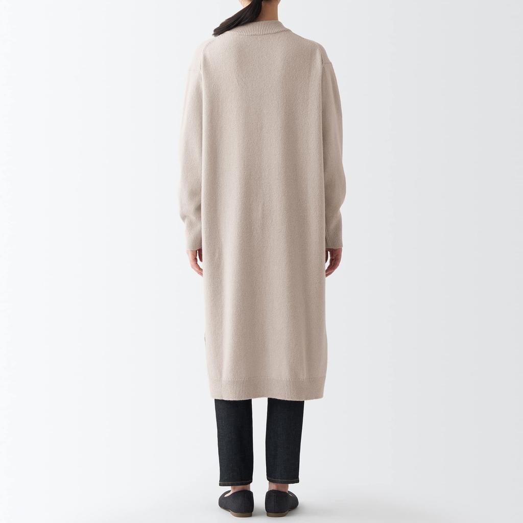 MUJI Women's Mid-Gauge Wool Mock Neck Dress, Sand Beige, Size M (BAJ11A2A)