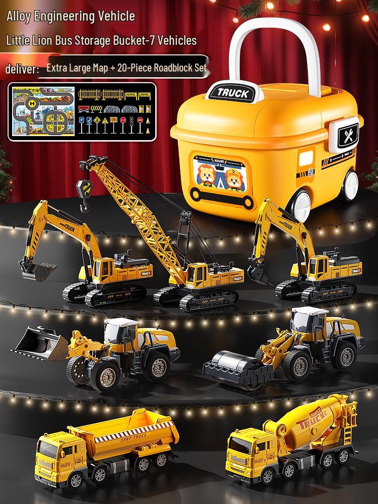 Beiges Alloy Excavator Set: Engineering Vehicle Model Toy with Bulldozer for Boys, Kids' Birthday Gift