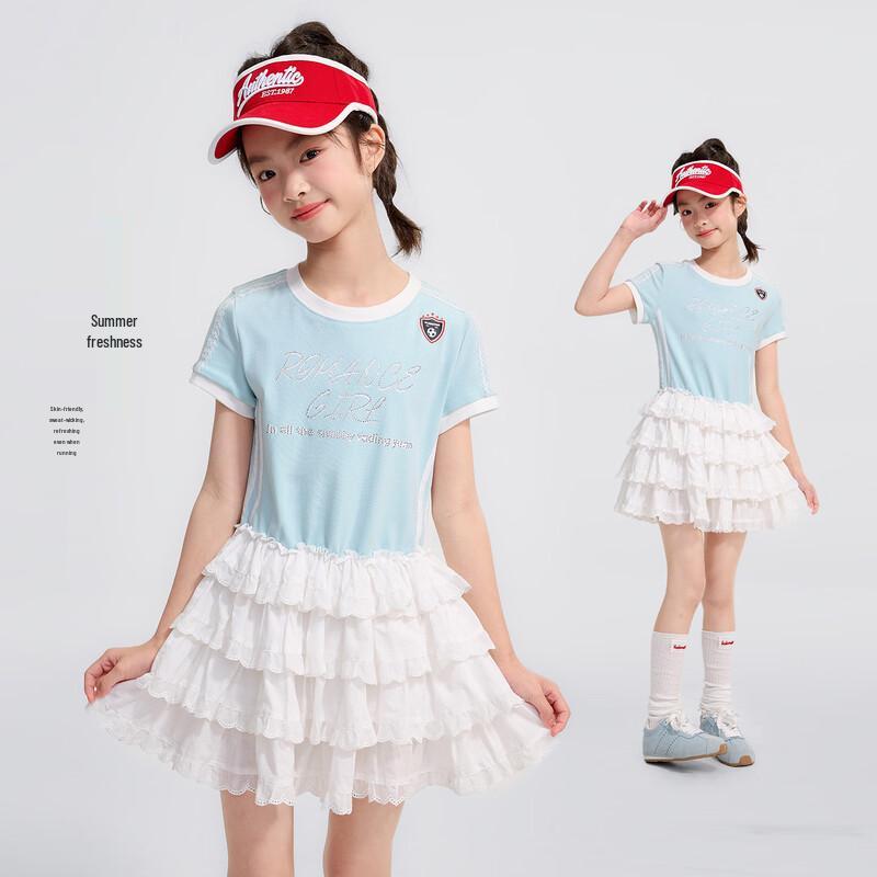 Girls  Short-Sleeve T-Shirt Pleated Dress 120 синий
