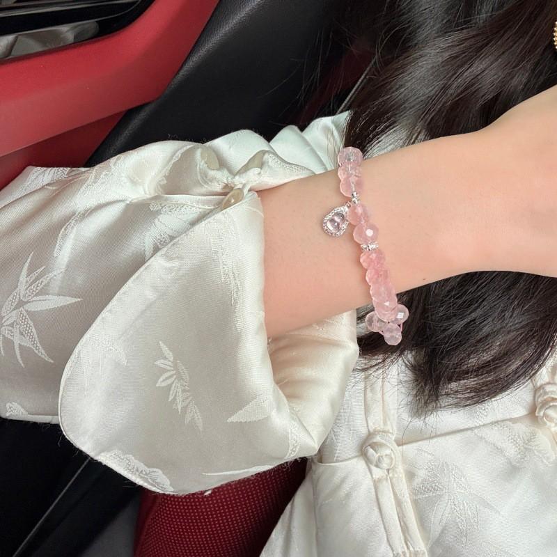 Pink Crystal Bracelet With Carved Faceted Abacus Beads Charm Fresh Style Jewelry Women