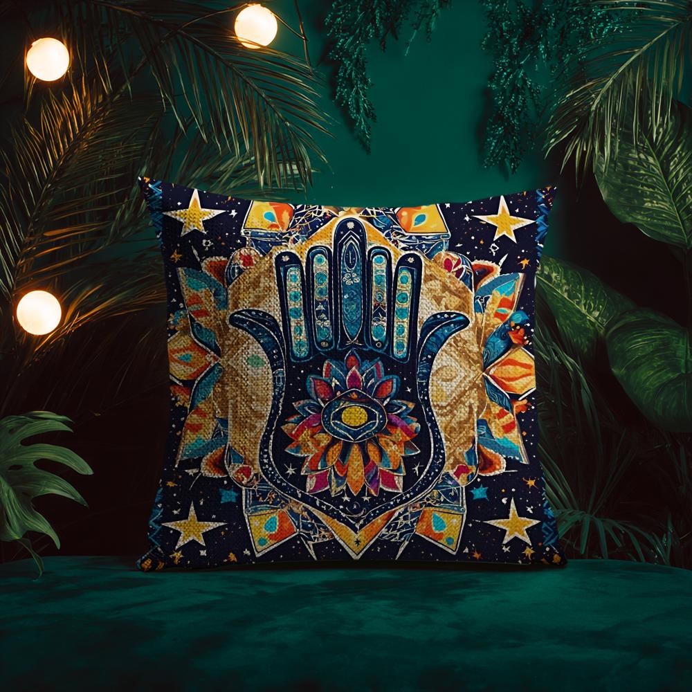 Beautiful Mysterious Style HamsaA Cushion Cover Silky Elegant Comfort Sofa Bed Invisible Zipper Beach Pillowcase