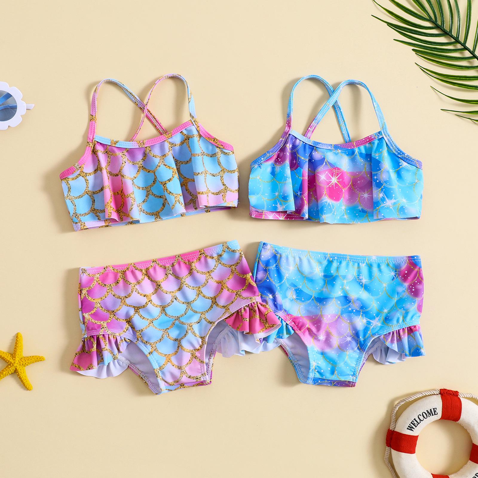 

Baby Girl Fish Scale Print Split Bikini Set 90