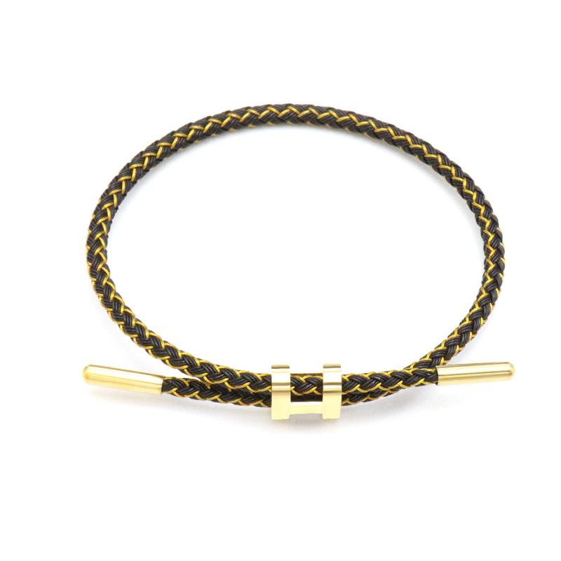 Titanová ocel 3D I-spona Vodotěsný náramek Náramek Nerezová ocel Zlatá barva Rok narození Pletené ocelové lanko Kožená šňůrka Červená šňůrka