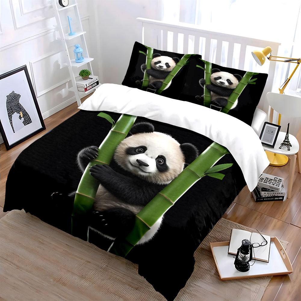 Cute Panda with Bamboo Design Bedding Duvet Cover Set Duvet Cover Pillowcases (1*Duvet Cover 2*Pillowcases, Without Duvet Insert)