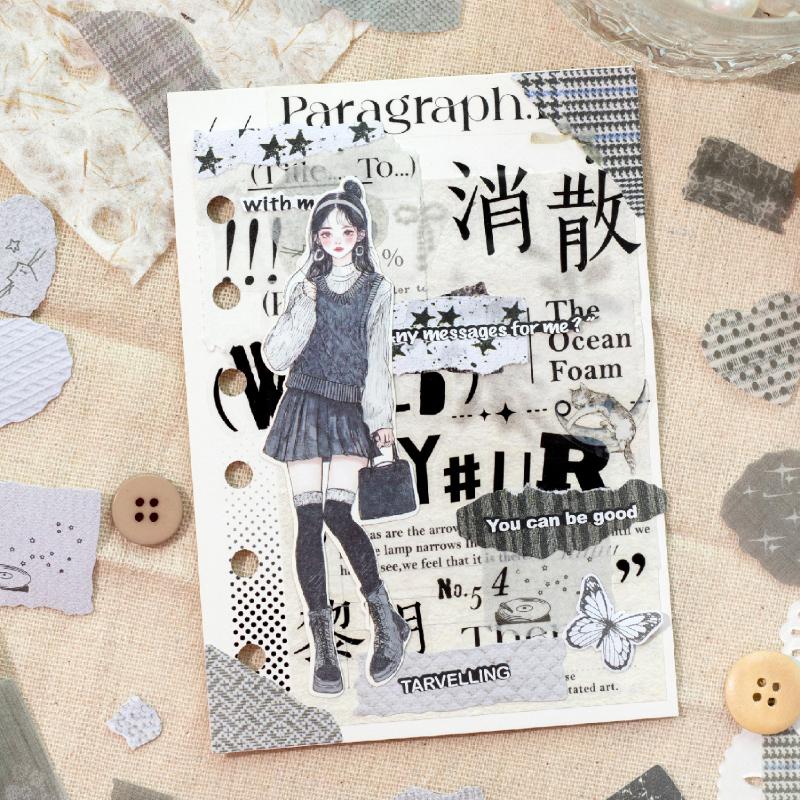 Journal GO 50pcs Dual Material Cloth Fabric Textured Stickers for Photo Frame Collage Junk Journal Scrapbooking Diy Material