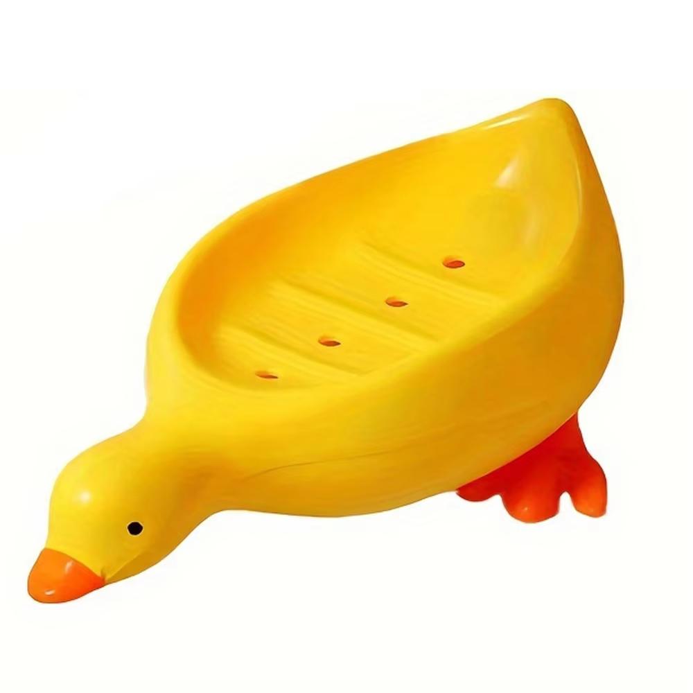 Cute Duck-shaped Soap Tray Self-draining Soap Rack Creative Rack for Shower Bathroom Kitchen Tub Sink Tray Bracket Bathroom