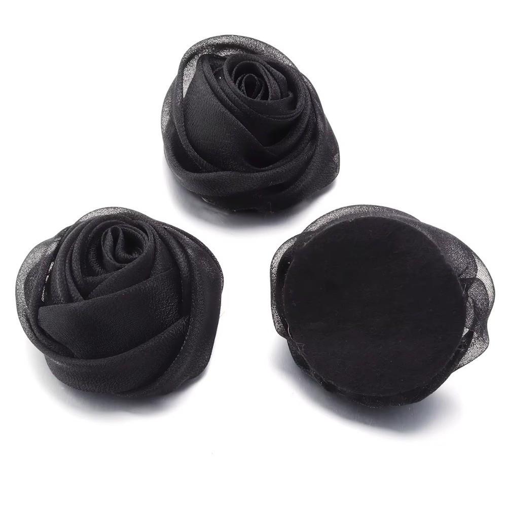 3Pcs 5cm Organza Fabric Rose Flower Colorful Chiffon Artificial Flower Hair Accessories Black