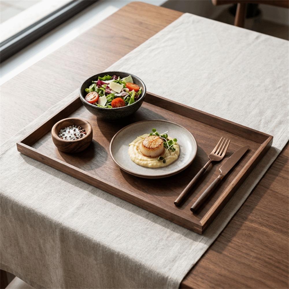Smooth Polished Serving Plate Solid Wood Food Tray Practical Serving Tray Kitchen Table