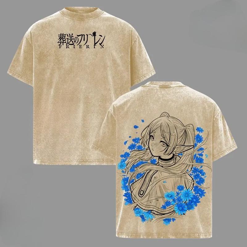 

Manga Frieren Beyond Journey s End Printed Tee Men Women Clothing Washed Cotton T-shirt Vintage Casual T Shirt Harajuku Tshirt XXL коричневий
