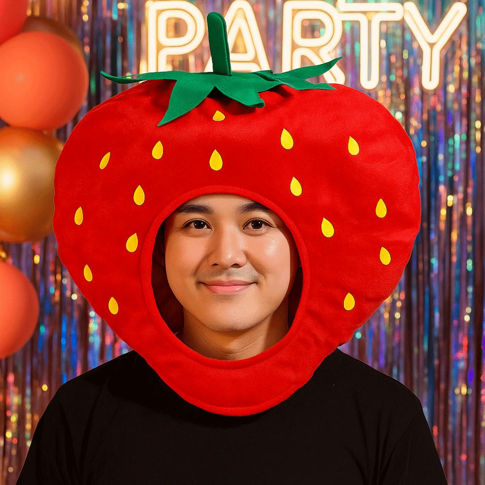 Red Plush Strawberry Hat Sweet Style Novelty Strawberry Cap Strawberry Headgear  Photography Props