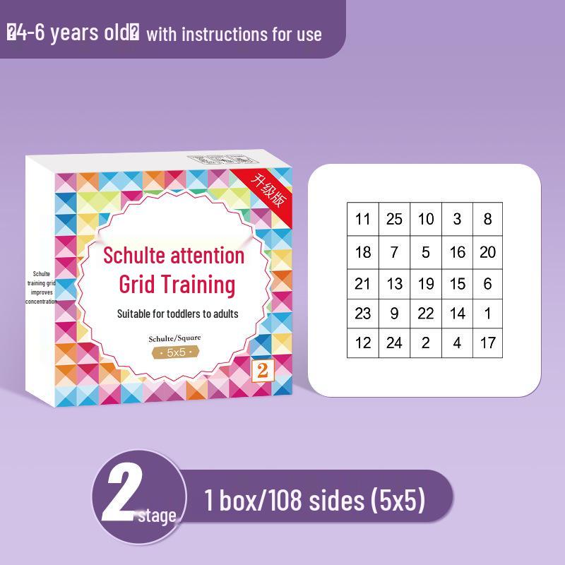 Shulte-rutenett øvelseskort: Konsentrasjonstrening for barn i alderen 3-8 år, Forbedre oppmerksomhetsspennet, Pedagogisk leketøy