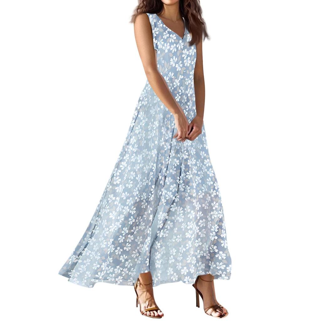 Women's Summer Casual Fashion  Dress V Neck Sleeveless Dress