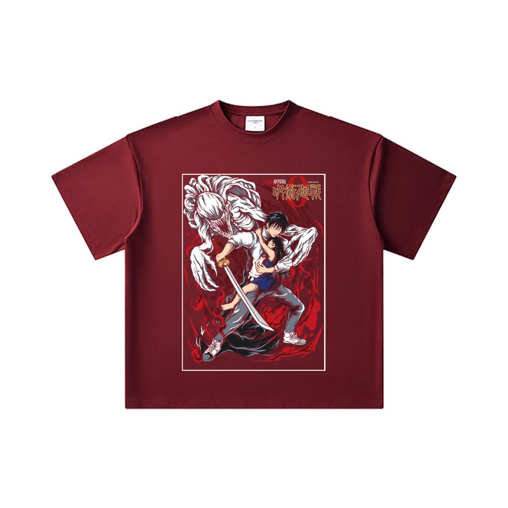 260 GSM Double Yarn 32 Count 100% Cotton Jujutsu Kaisen V65 Yuta Print Unisex Heavy Cotton T Shirt