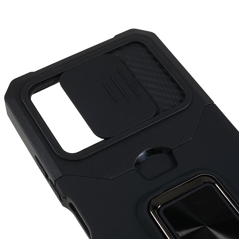 For Xiaomi Redmi Note 12 4G PC+TPU Kickstand Case Slide Lens Protection Phone Cover with Card Holder
