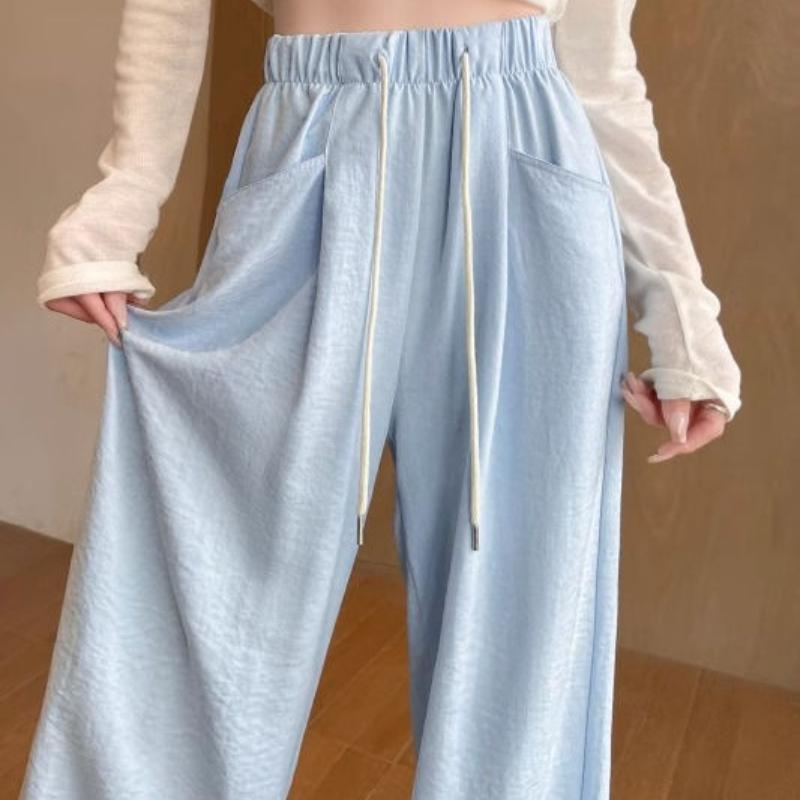 Blue Wide Leg Pants for Women Summer High Waist Drape Straight Loose Lazy Cloud Pants