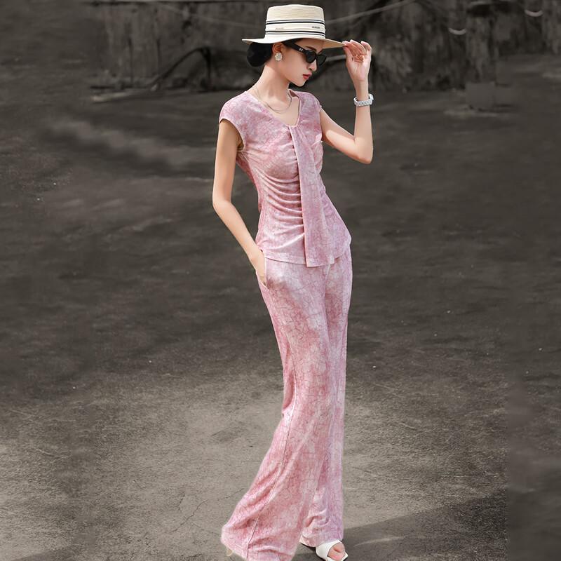 

Lanser Women s Drapey Tie-Detail Top & Wide-Leg Pants Set L