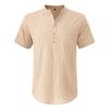 Cotton Linen Shirts for Men Solid Color Short Sleeves Henley Collar Loose Shirt Holiday Hawaiian Beach Casual Wear Comfy Fashion Menswear