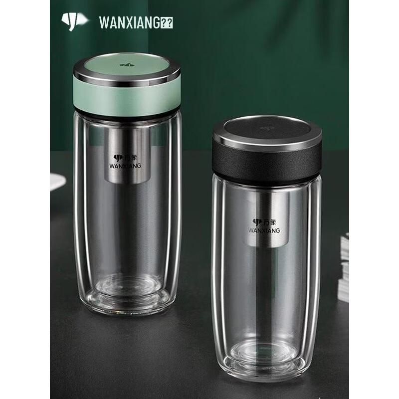 WANXIANG Borosilicate Double-Walled Glass Travel Tumbler