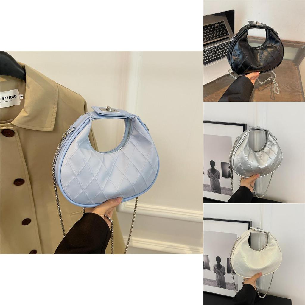 Pu Chain Strap Crescent Bag With Zipper Closure For Casual Travel And Street Style