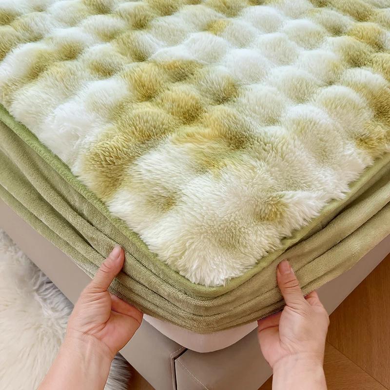 Warm Rabbit Plush Bedsheet Winter Thick Mattress Cover Milk Velvet Mattress Protective Cover Quality Velvet Bed Sheets For Home
