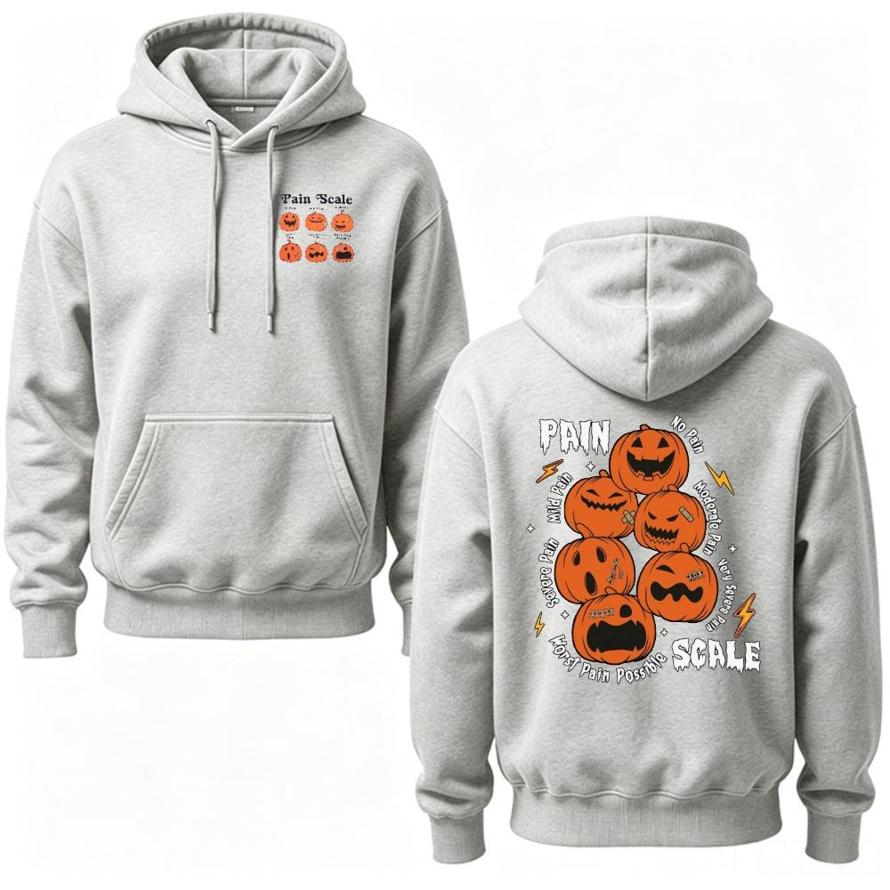 2026 Funny Halloween Pain Scale Pumpkin Hoodie Sarcastic Spooky Emoji Faces Graphic Sweatshirt Unisex Autumn Winter Pullover
