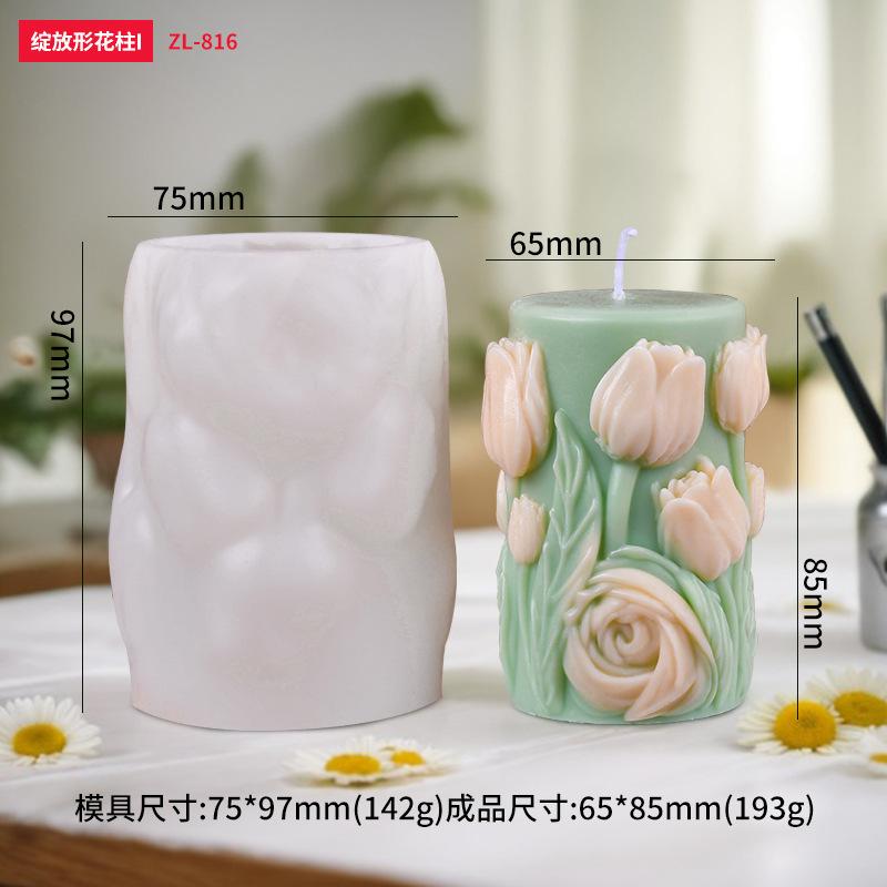 Blooming Floral Pillar Candle Silicone Mold Rose Scented Diffuser Stone Making Craft Tool