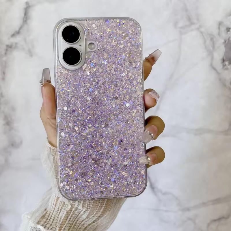 Starry Glitter Sequins Bling Silicone Case For iPhone 16 15 14 13 12 11 Pro X XS XR Max 8 7 6 Plus SE Bumper Transparent Cover