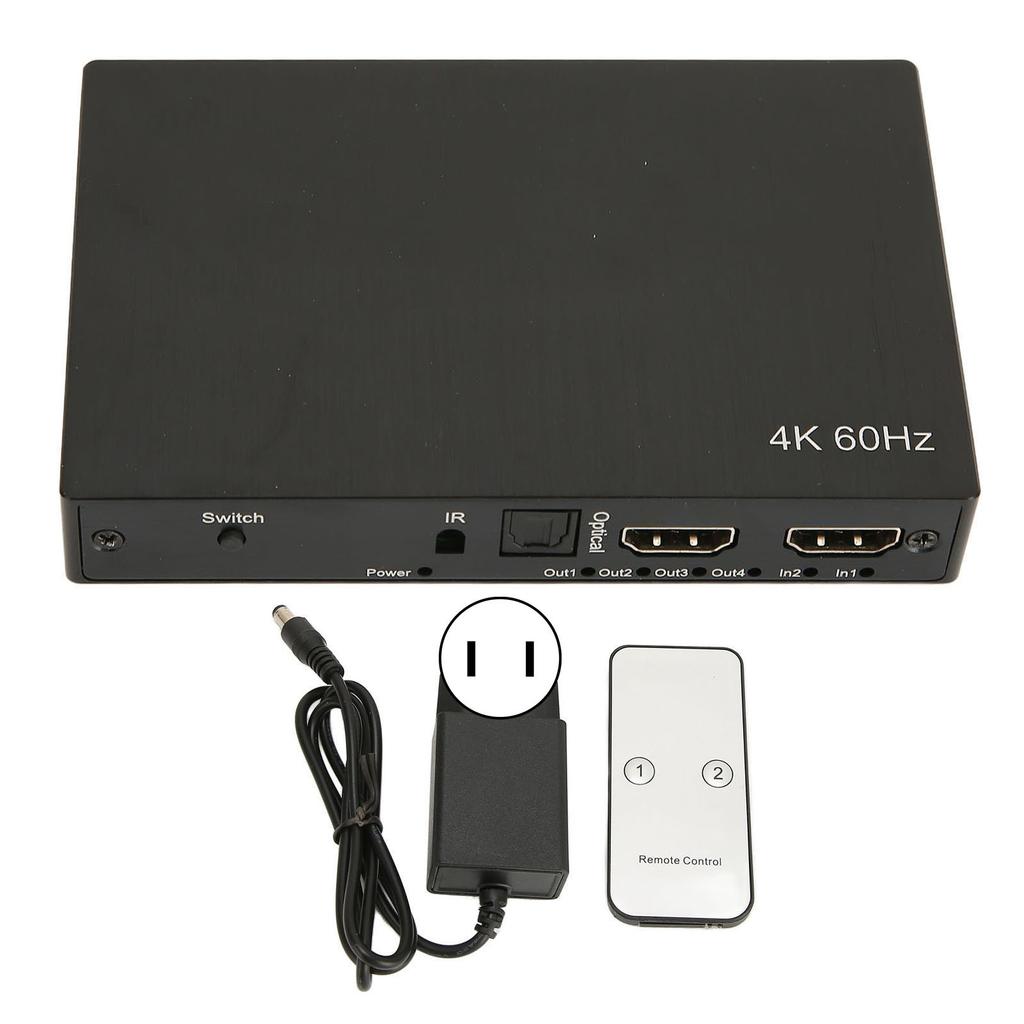 4K HD Multimedia Interface Switch Splitter 2 In 4 Out with Remote 4x2 Matrix Splitter Switcher with