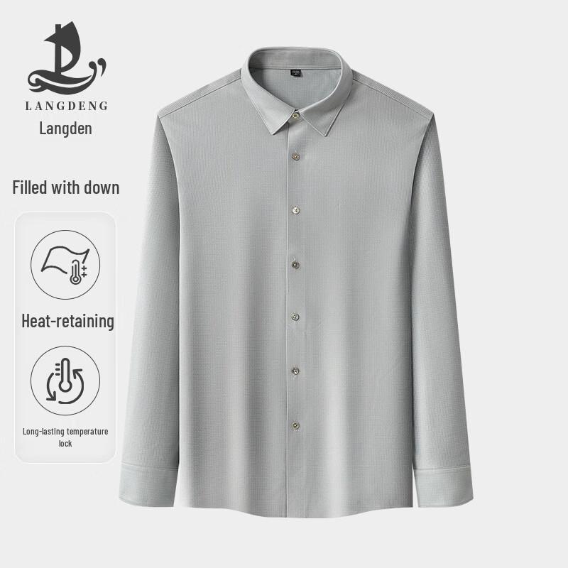 Langdeng Men s Thickened Plaid Fleece Casual Shirt 42 (180/100A)