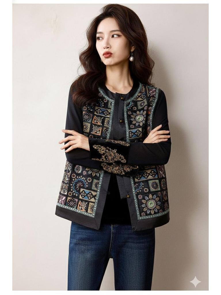 Women's Plus Size Embroidered Black Vest - High-End Autumn 2025 Fashion Top