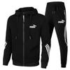 Drie Strepen Heren Modieus Sportpak Met Capuchon Rits Casual Set