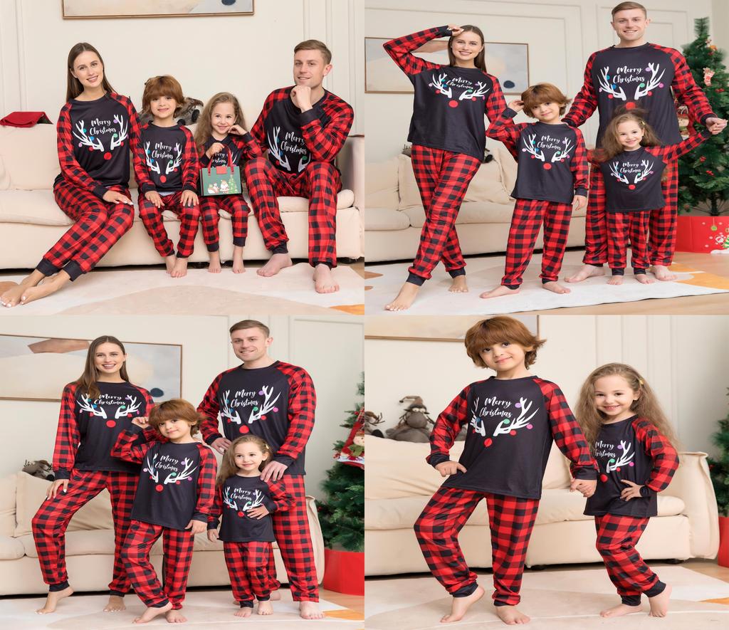 2023 New Arrival Plaid Alphabet Christmas Family Matching Pajama Set