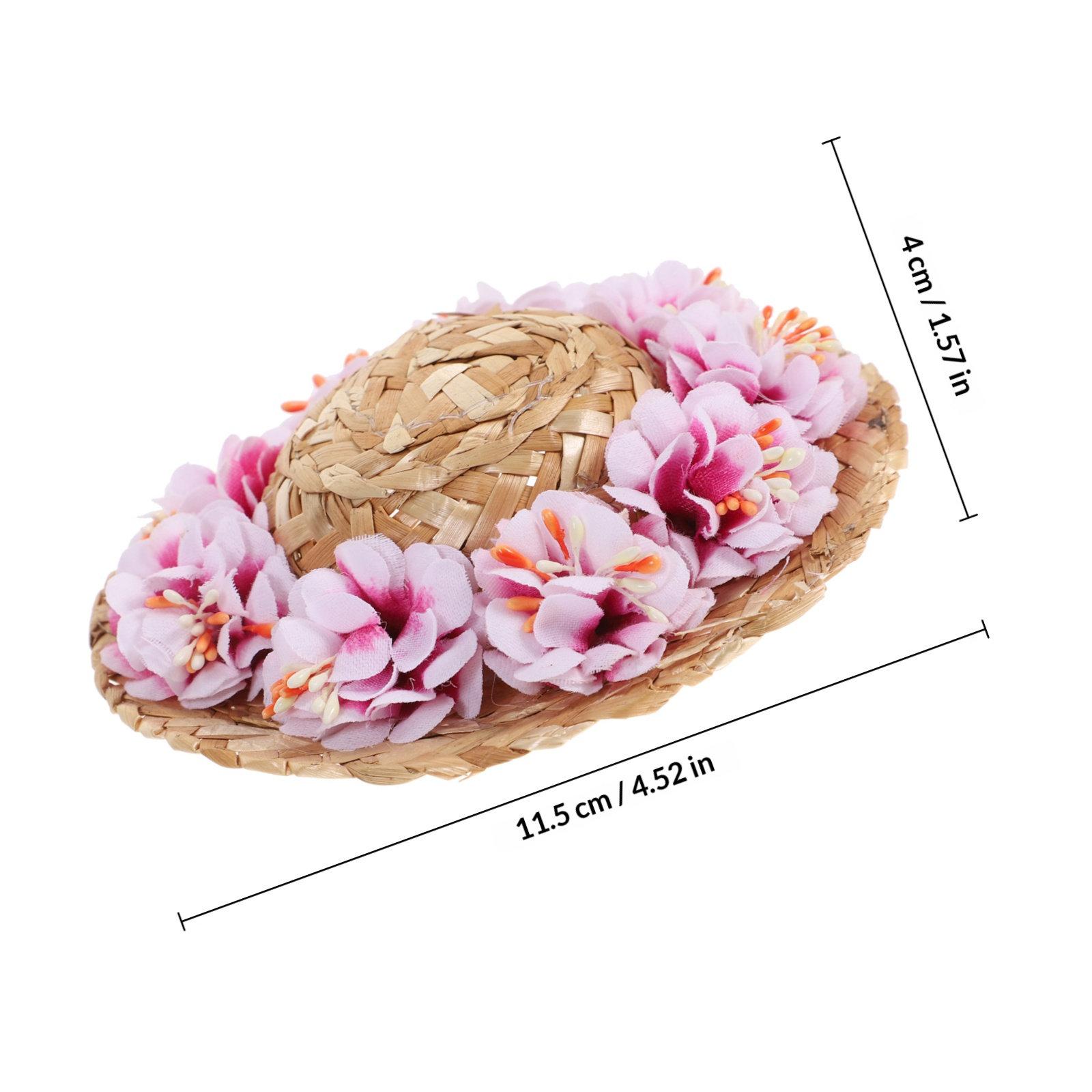 

Dog Straw Hat Pet Summer Sun Hat Woven Straw Flower Decoration Lightweight Safe Everyday Use Adjustable Neck Strap Size L Pink S
