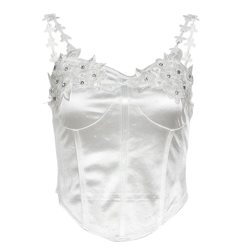 

# Sisjuly# Фэнтези Белый Лунный Свет Свежий Легко Сочетающийся Слинг Юбка с Завышенной Талией и Гофром Облегающий Комплект из Двух Предметов Женский White (sling) K24B43540 L