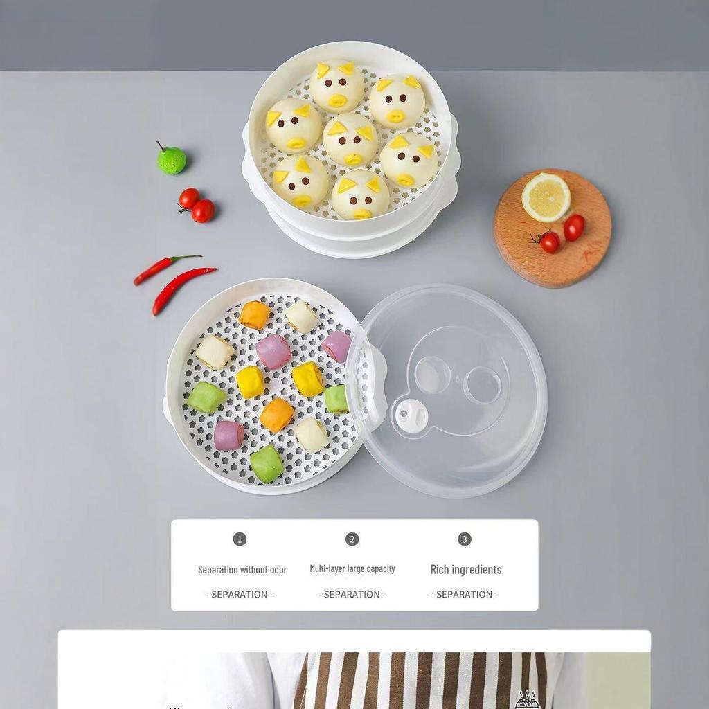 Microwave Steamer Container for Office Meals - Steamed Bun Heating with Lid and Rack