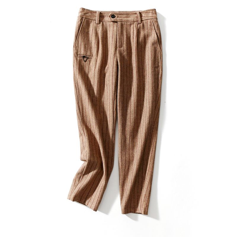 

Self-Retained Recommend ~ Revoked by Brand Fashionable All-Match Wool Vertical Striped Harem Pants Women s Fall and Winter Woolen Tapered Pants Khaki L