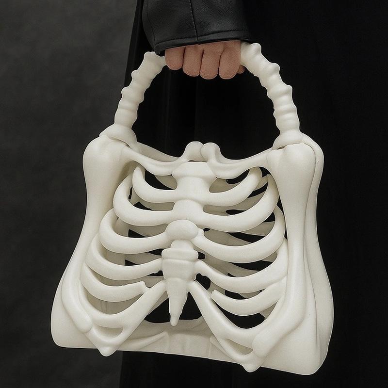 Bolso de Huesos de Esqueleto Impreso en 3D Bolso de Esqueleto Gótico Bolso Espeluznante Realista de Caja Torácica Bolsillo Funcional Fiesta Temática de Halloween