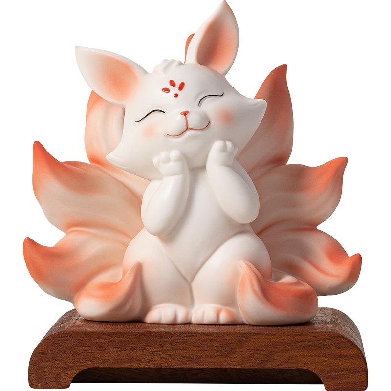 Nine-tailed Fox for Wealth Attraction, Creative and Cute Fox Office and Living Room Desktop, Car Fairy Fox Decorative Items