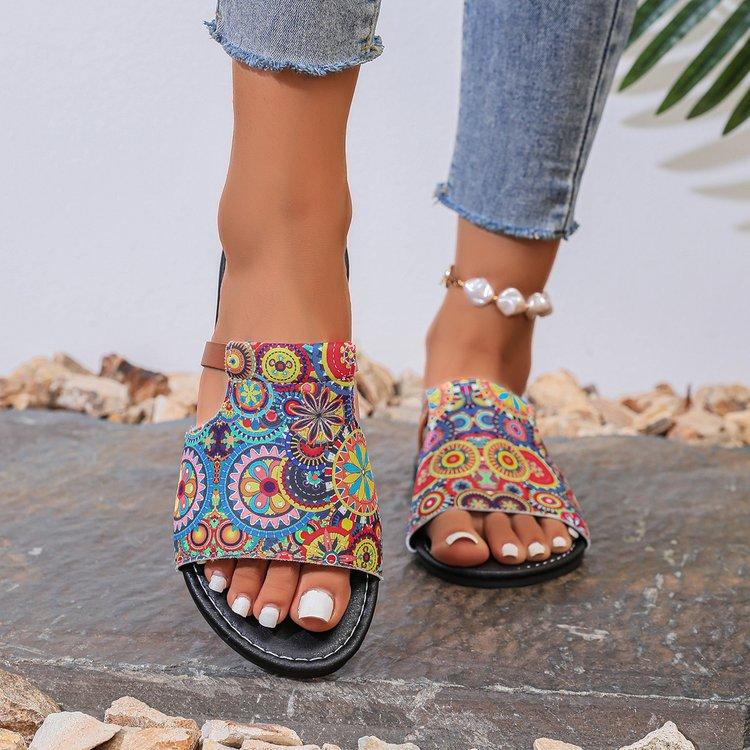 Fashion 2024 EVA Flower Printed Slipper Womens Multicolor Bottom Shoes Summer Anti-slip Slippers Flat Flip Flops Zapatos Para Mujeres